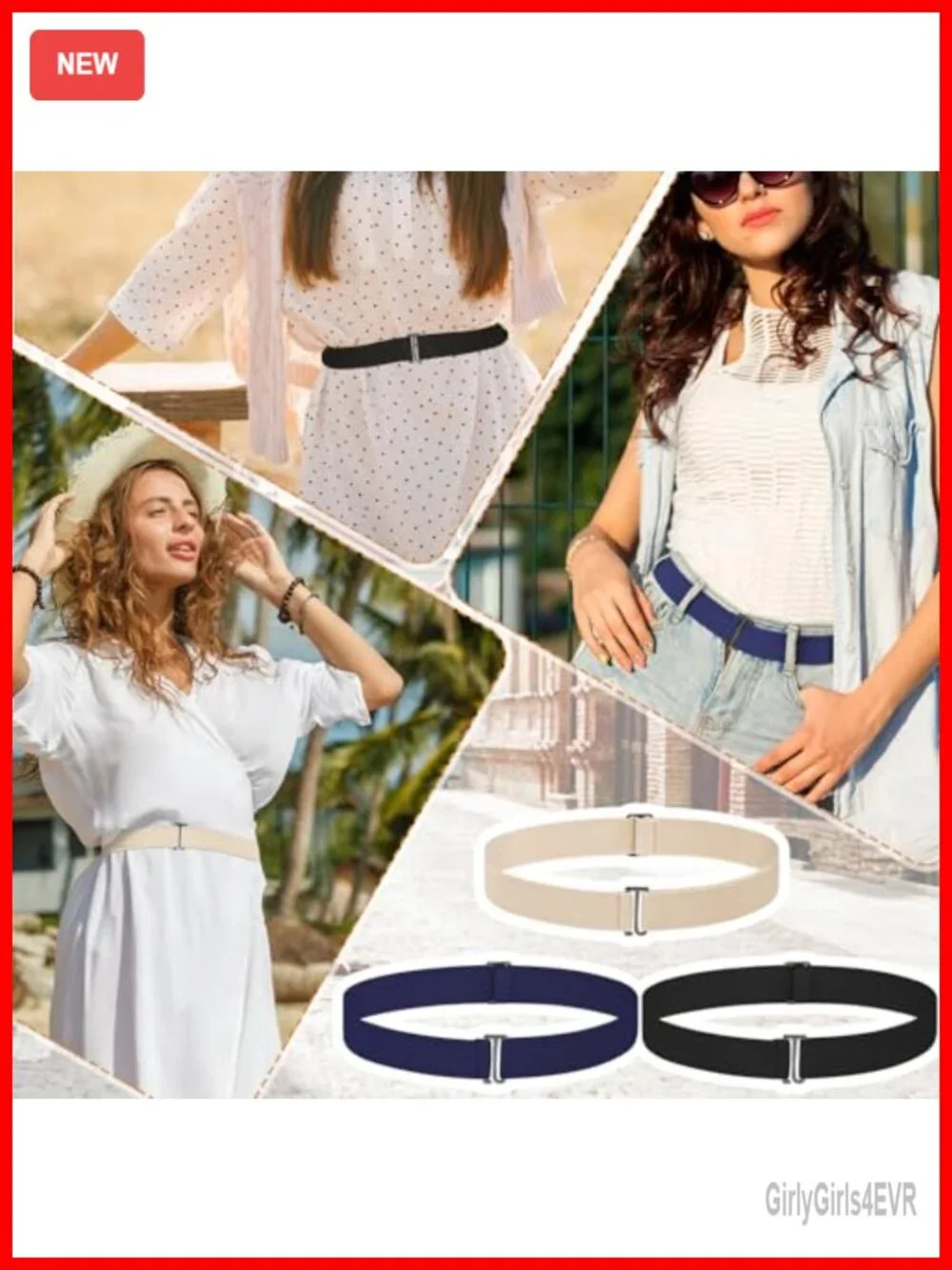 3 Pack No Show Stretch Belt with Flat Buckle, Adjustable Elastic Waist Belt for